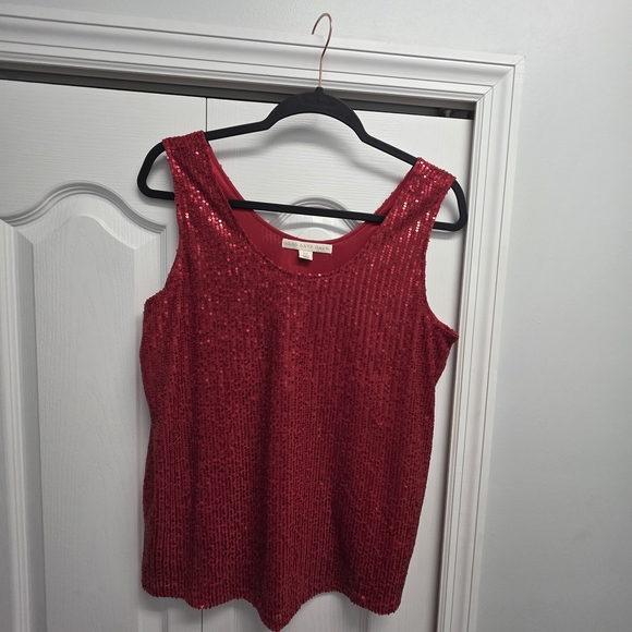 Red Sequin Sleeveless Top - Picture 1 of 5